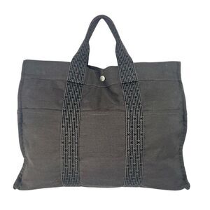 Hermes Authentic Herline Handbag Tote Bag w Zip Gray Canvas